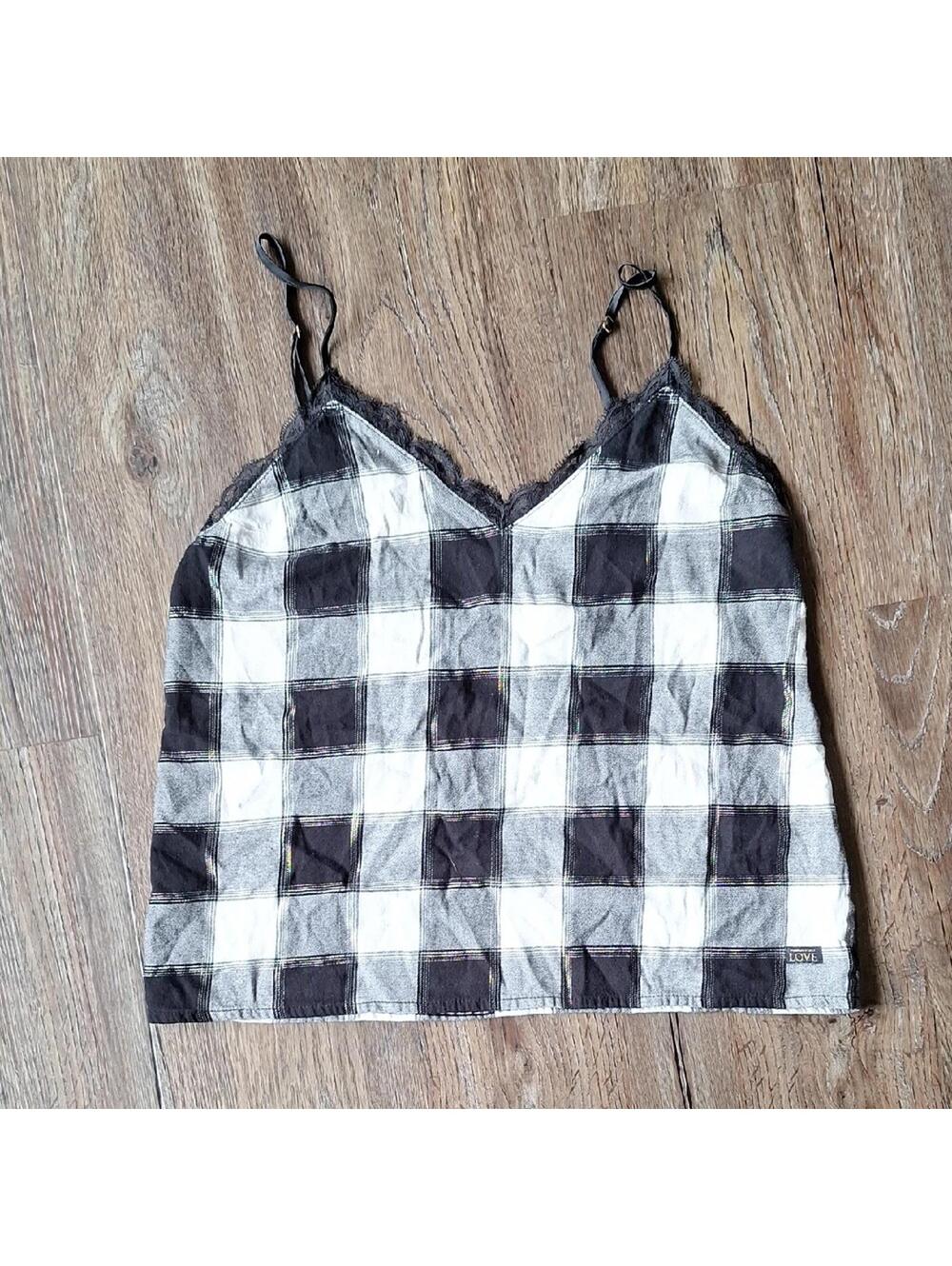 Victorias Secret Black And White Plaid Pajama Tank Top Size Small